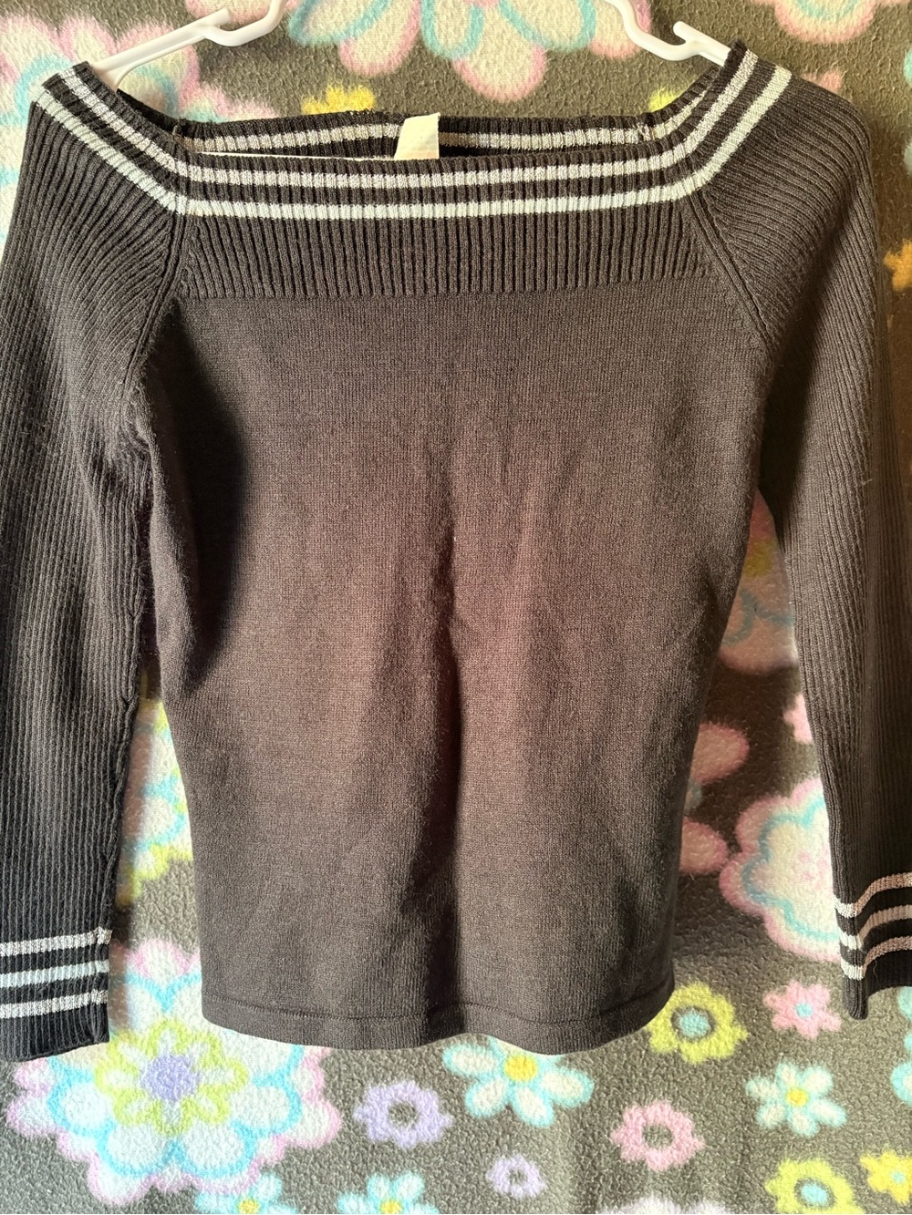 UNIONBAY Black Boatneck Sweater with White Stripe Trim